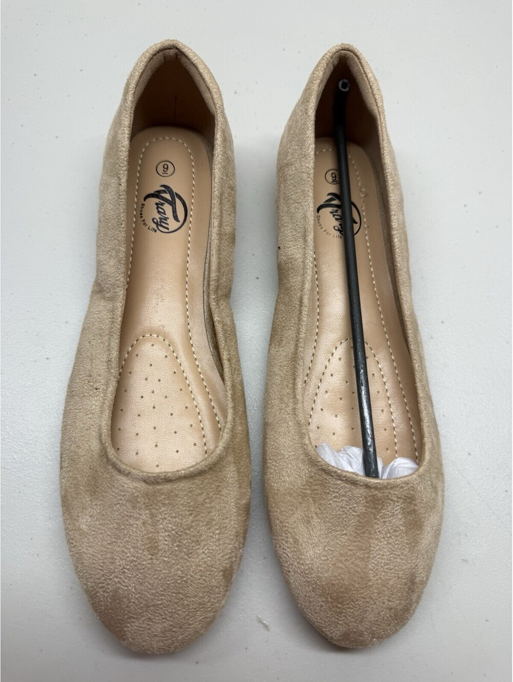 Trary For Life New Womens Suede 9 Beige Tan Flats Shoes Ballet Closed Toe